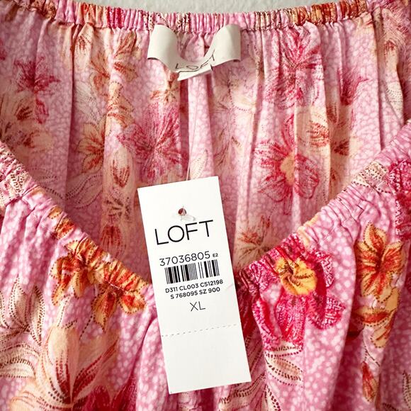 Loft Lily Pink Smocked Gathered Waist V-Neck‎ Blouse Women’s Size XL - New - Picture 6 of 11